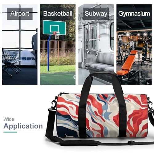 Red And White Gym Bag for Men Women, Sturdy Oxford Cloth Travel Bags with Removable Shoulder Strap, Waterproof Duffel Bag for Fitness, Travel, Yoga3