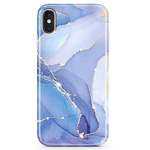 Coque iPhone X et XS en silicone TPU bleu clair à effet marbre