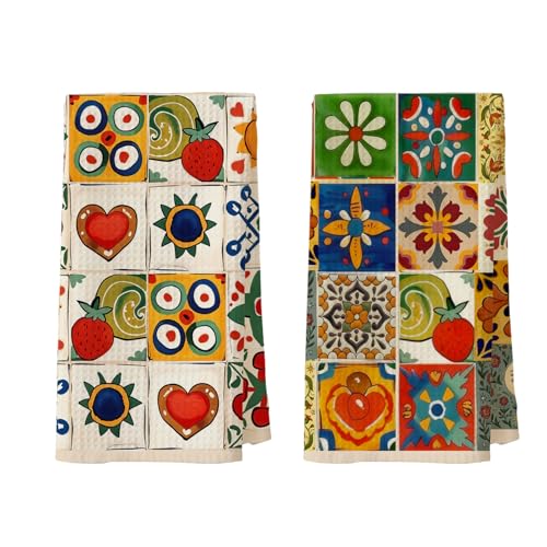 Nihilform 2-Pack Spanish Kitchen Towels, Mediterranean Colorful Tile...