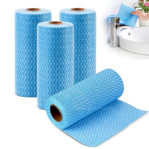 dogmoon Lot de 4 rouleaux de lingettes J Cloth, réutilisables, en tissu non tissé, multi-usages, pour salon, cuisine, table à manger (bleu)