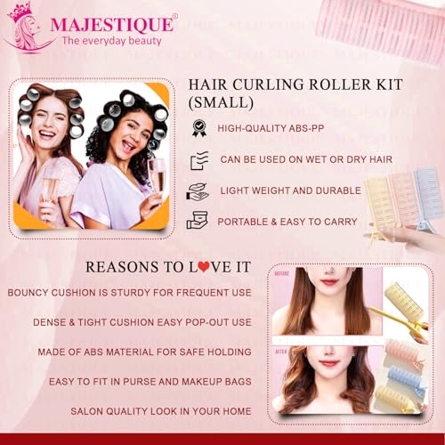Image of Majestique Hair Curler Roller Kit with Reusable Shower Head Cap - Hair Roller Curler for Volume & Styling | Velcro Hair Rollers with Tail Comb & Clips | Heatless Hair Curler Set for Women | Hair Styling Tools 8Pcs Multicolour