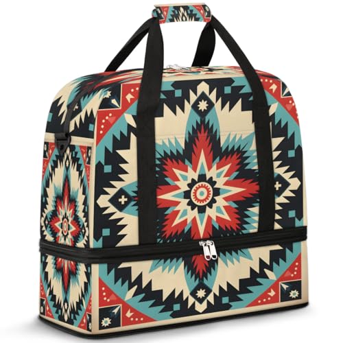 Retro Boho Colorful Flora Travel Duffle Bag, Collapsible Travel Bag Sports Gym Bag With Shoes Compartment Weekender Bag Overnight Bag For Women Men