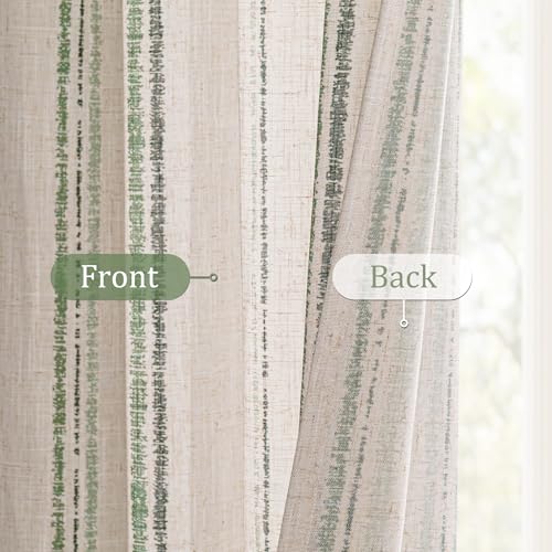 Image of MYSKY HOME Green Striped Patterned Curtains 63 Inches Long Ticking Stripe Pinstripe Farmhouse Linen Blend Curtains for Bedroom Light Filtering Window Drapes, Grommet, 2 Panels, 52 inch Wide