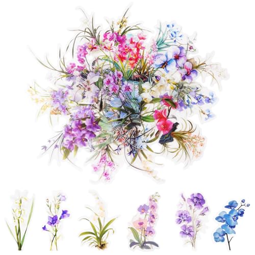 Alaoo 150 Pièces Autocollants de Fleurs pour Scrapbook, Autocollants en Forme de Fleurs, Auto-Adhésifs Pet Transparents et Imperméables Autocollants pour...
