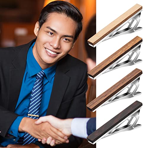 4 Pcs Tie Clips For Men, Wood Tie Clip For Wedding Anniversary Business And Best Gift #TOP5