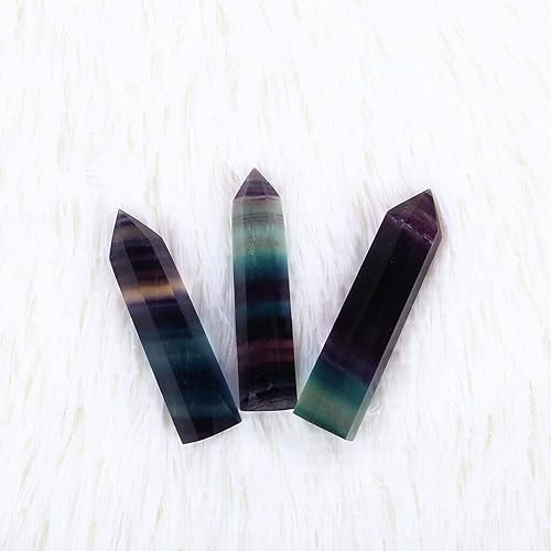Miniatura 4 de Crystal Natural Crystal Colorful Striped Fluorite Quartz Crystal Stone Point Hexagonal Wand Stone cuarzos Piedras SHENGYUYIN