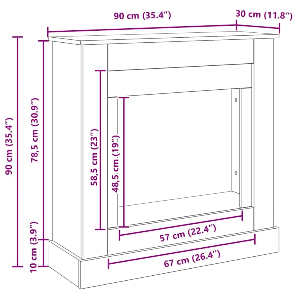Kaminumrandung Schwarz Eichen-Optik 90x30x90 cm Holzwerkstoff Kamin Ofen Zubehör Feuerstelle Schwedenofen Kachelofen Funktionale Ablage Wohnzimmer Terrasse