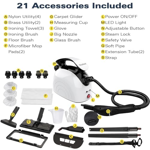 Image of Waitbird 4.5 Bar High Pressure Steam Cleaner for Home, 248F High Temp Handheld Steamer for Cleaning, 21-Piece Accessories Kit, Multi-Purpose Cleaner for Grease, Tile, Grout, Kitchen, Bathroom & Car