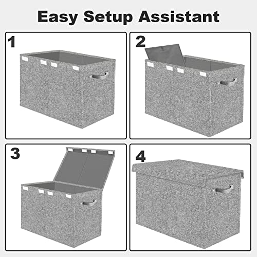 Veronly Toy Box Chest Organizer For Boys Girls,Kids Large Collapsible Storage Bin Container With Oxford Fabric Flip-Top Lid & Handles For Clothes,Blanket,Nursery,Playroom,Bedroom,Stuffed Animals 25” X 13 “X 16”(Light Grey) #TOP7