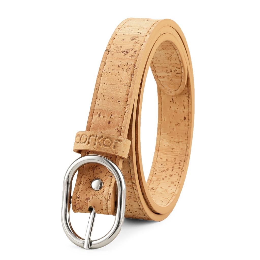 Corkor Women's Cork Belt 25mm Wide Vegan Product Natural Color Medium Size