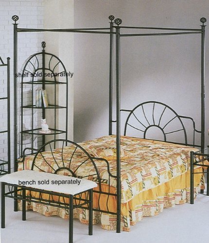 The Furniture Source Black Sunburst Design Queen Size Canopy Bed Headboard Footboard Canopy