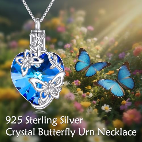 TOUPOP Sterling Silver Urn Necklace for Ashes with Crystal Memorial Keepsake Hummingbird/Dragonfly/Butterfly/Cardinal Cremeation Jewelry Birthday Christmas Gifts for Her Women2