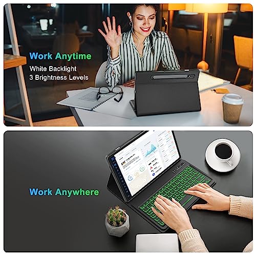 Samsung Galaxy Tab S8+ /S7 Fe Case With Keyboard 12.4 Inch, Detachable Wireless Bluetooth Backlit Keyboard & Slim Smart Cover With S Pen Holder For Galaxy Tab S8+ 2022/S7 Fe 2021/S7 Plus 2020, Black #TOP6