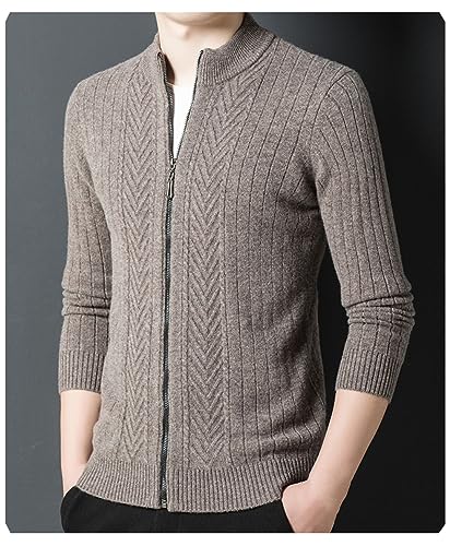 Men's Zipper Crew Neck Cashmere Sweater Cardigan Zip Up Sweater with Pockets3