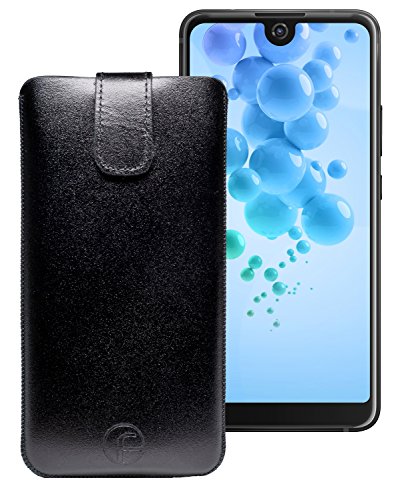 Favory Original Etui Tasche für Wiko View 2 | Wiko View 2 PRO | Leder Etui Handytasche Ledertasche Schutzhülle Hülle Hülle *Lasche mit Rückzugfunktion* in schwarz