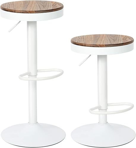 Miniatura 8 de Kidol & Shellder Taburetes de bar - Juego de 2 taburetes de bar redondos ajustables giratorios modernos sin espalda, sillas de bar de madera,