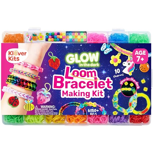 JOVA Klever Kits Rubber Band Bracelet Kit Glow in The Dark Loom Bracelet Making Kit 6000+ PCS DIY Set Crafts for Girls Age 7+