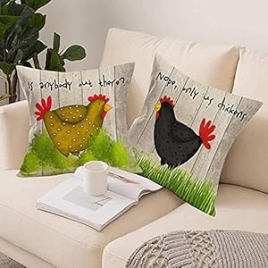   Farmhouse-Animals-Rooster-Chickens-Throw-Pillow-Covers-Vintage-Wood-with-Funny-Quotes-Hen-Lawn-Cases-18x18-Inch-Set-of-2-Cotton-Linen-Cushion-Cover-for-Outdoor-Couch-Two