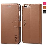 TUCCH iPhone 6s Plus Case, Leather Case for iPhone 6s Plus / iPhone 6 Plus (5.5 inch), Wallet Cases Folio Book Cover with Kickstand Credit Card Holder, Cash Clip, Magnetic Closure, Brown with Blue