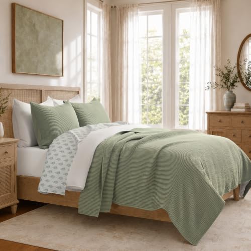EverGrace Cotton Ribbed Matelassé Coverlet Set, King, Dried Sage by EverGrace - Used condition - Image 9