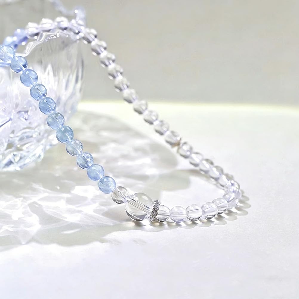 Klares Quarz-Aquamarin-Armband – Naturkristall-Heilstein-Perlenarmband für Damen und Herren, runder Edelstein-Stretch-Schmuck für Positive Energie, Klarheit, Balance, Valentinstag