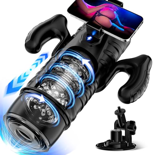 Male Masturbator Sex Toys for Men - EINSEO Adult Toy 7 Thrusting & Rotating Modes with Handle, Phone Holder, and Suction Base, Automatic Penis Pump APP Control Male Stroker, Hands-Free LCD Display