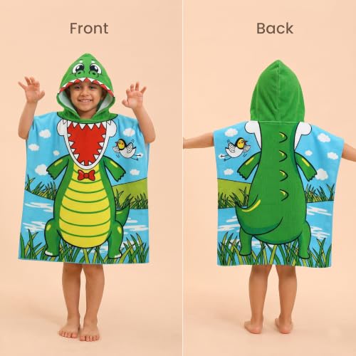 Image of Kids Poncho Towel 300GSM 120x60 CM, Crocodile, Jungle Green