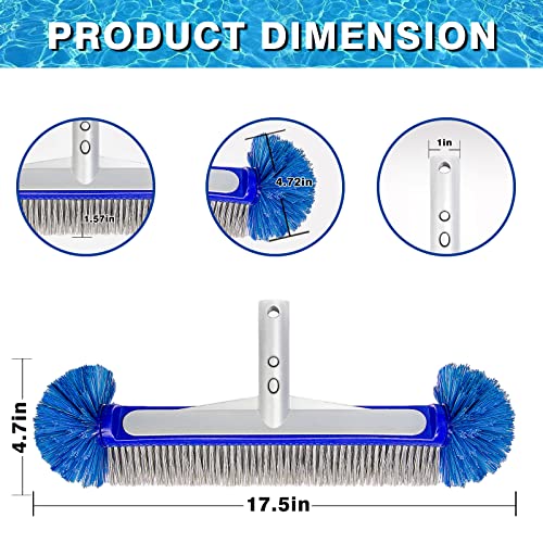 Tenry Pool Brush Head, with Corner Cleaning Brush and Cured Bottom Bristile, 17.5\" Metal Scrub Brush for Inground,Above Ground Swimming Pools, Algae Brush for Pool Walls, Gound,Pool Tile Scrubber