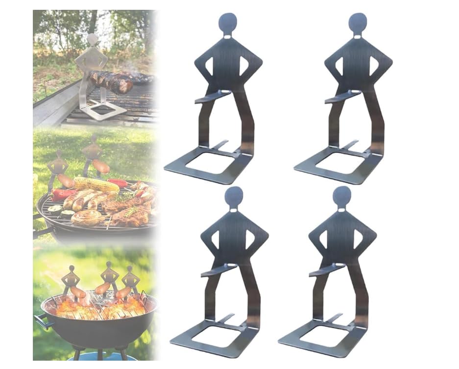Stainless Steel BBQ Sausage Holder, Creative Standing Man Sausage Barbecue Rack, Portable Hot Dog Roaster Rack, Spoof The Sausages Rack for Outdoor Camping Cooking Accessories (4PCS)