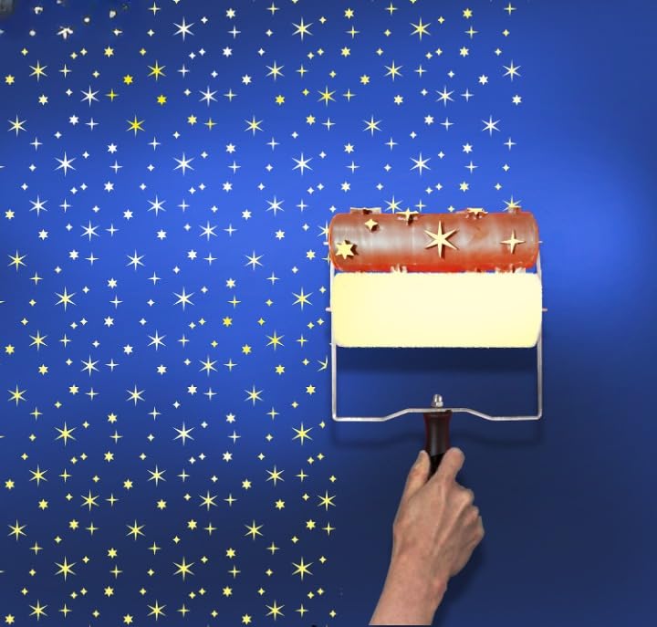 Image of Starry Sky Pattern Paint Roller - 6-Inch Embossed Decorative Roller for Kids' Rooms, Wall Art & DIY Night Theme Projects (DPR-13)