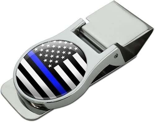 GRAPHICS & MORE Clip para dinero de metal cromado satinado con diseño de bandera americana de línea azul fina, Cromado