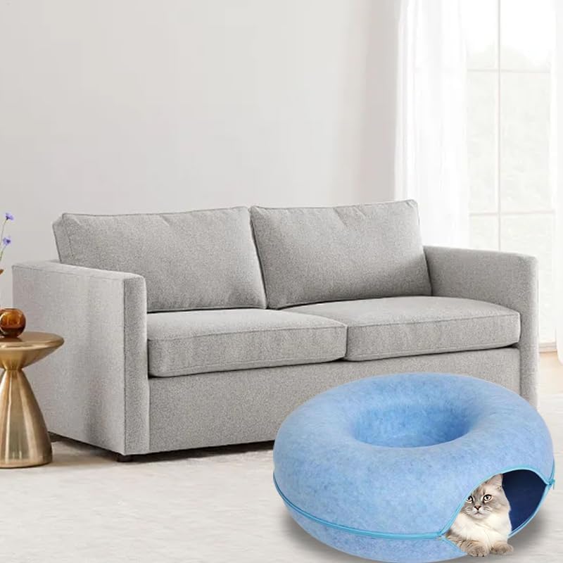 猫ドーナツトンネル、猫ドーナツベッド | 傷つきにくい猫の洞窟ベッド、取り外し可能なドーナツトンネル | ジッパー付き居心地の良い猫