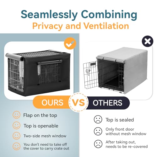 PETSFIT Crate Cover for Wire Dog Crate(30in/36inch/42inch), Single Door/Double Doors, Mesh Window, Flap On The Top and Back is Detachable, Dog Kennel Cover Black 30inch - Image 3