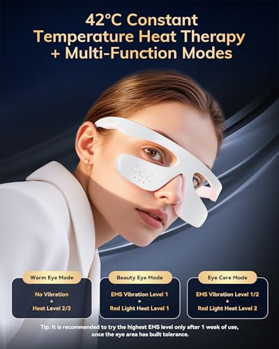Image of Under Eye Red Light Therapy Device,630nm Treatment of Eye Bag, Dark Circles | Red Light 630±10nm Therapy Glasses for Treatment of Eye Bags,Dark Circles,Puffiness periorbital for Treating (White)