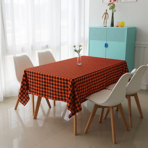 Waysle Checker Printed Rectangle Tablecloth, 60×102 Lnch Washable Polyester Table Cover, Orange And Black Rectangular Plaid Table Cloth Perfect For Fall, Halloween, Christmas, Picnic Decor #TOP18