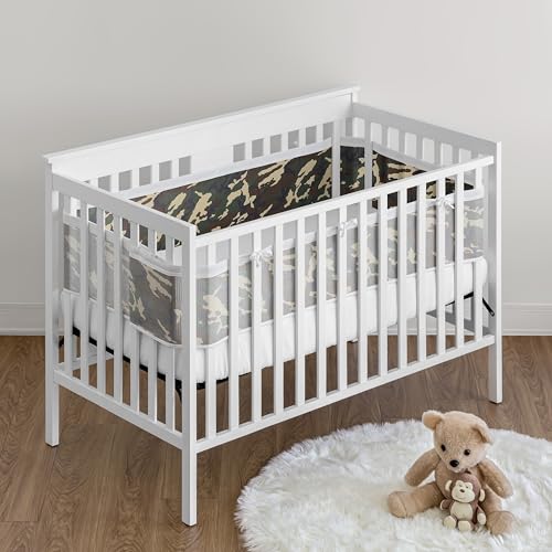 Image of Sweet Jojo Designs + BreathableBaby 2-Piece Breathable Mesh Crib Liner Set (Woodland Camo) for Boys, Baby, Infants /Newborn Nursery (Rustic, Forest, Army Military, Camouflage Print, Beige, Green /Black)