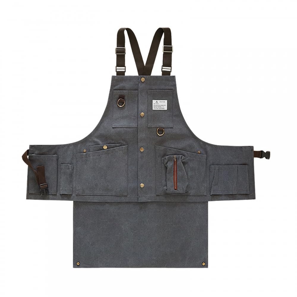 MiOYOOW Tablier d'Atelier de Menuiserie, Tablier de Soudeur en Toile Réglable, Blouse à Dos Croisé avec Plusieurs Poches pour Travail Cuisine Jardinage Maison
