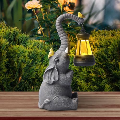 WIYETY Elefante Decoración para Exteriores: Decoración de Jardín Exterior Figuras de Jardín con Lámpara Solar Led Resistente al Agua Escultura Animal de Resina para Decoración del Hogar Regalos de