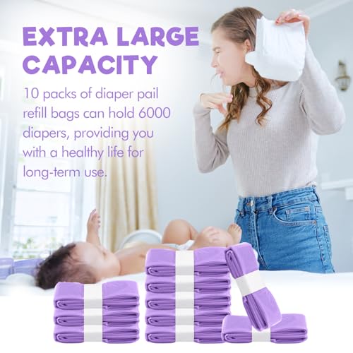 Image of 10 Pack for Genie Diaper Bags Refill, Lavender Scent Fully Compatible with Diaper Genie & Munchkin, 100% Lock and Seal Odor (Cartridge is not included)