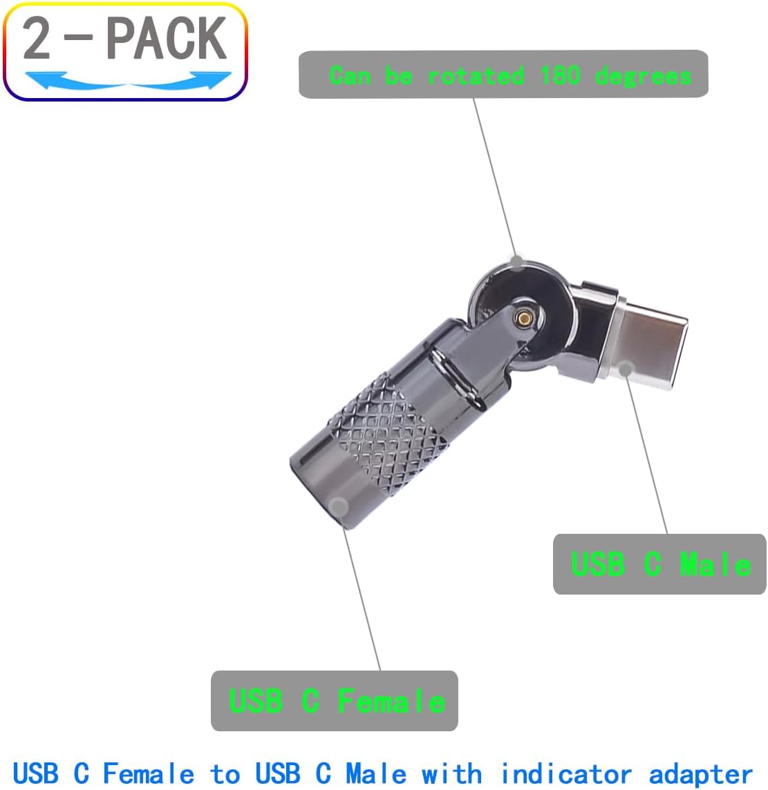 USB C Female to USB C Male 180° Rotating Fast Charge Adapter,2PCS - Image 2