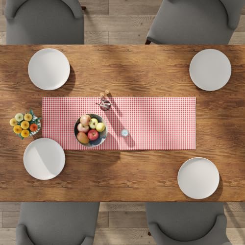 Image of Encasa XO Cotton Table Runner, 4 Seater Dining Table Decor Gingham Red