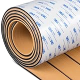 OCEANBROAD Self-Adhesive 96''x45.6'' Boat Flooring with 3M Adhesive Backing EVA Foam Boat Decking Faux Teak Marine Non-Slip Sheet for Jon Boats Yacht Helm Pad Floor, Camel Brown with Black Seam Lines