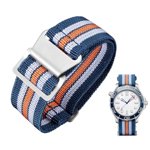Image of BINLUN Elastic Nylon Watch Band 18mm 20mm 22mm Marine Nationale Fabric Military Parachute Replacement Watch Strap Men Women Silver & Black Buckle - Upgraded Hook-and-Loop Buckle