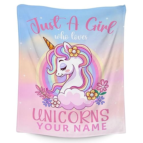 Personalized Unicorn Blanket Gifts with Name - 30x40 Inches Cute Throw for Girls - Pink Soft Fuzzy Blankets for Couch & Office