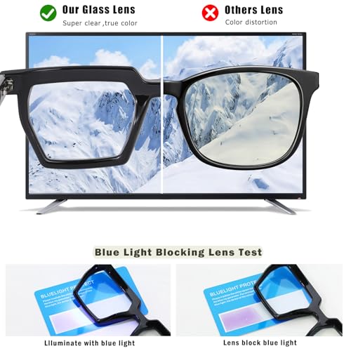 Image of Blue Light Blocking Glasses, TR90 Rectangle Computer Glasses With Anti Eyestrain & UV Glare Protection (Black)