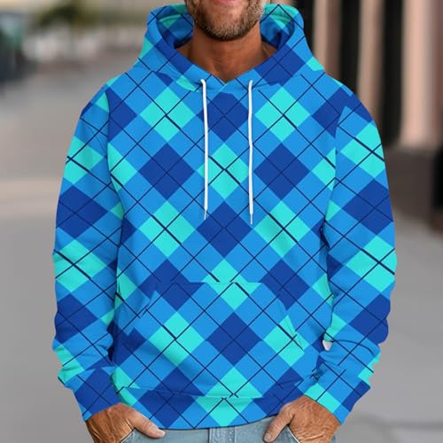 Finelylove Mens Hoodie Winter Fleece Plaid Print Hooded Sweatshirt Fall Casual Loose Fit Holiday Outdoor Streetwear Pullover2