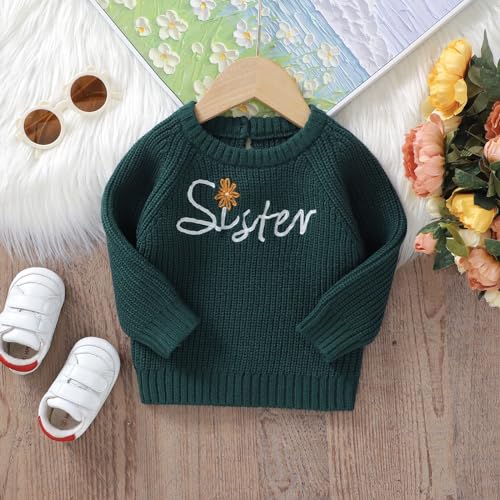 Yaopelky Sister Matching Clothes Pulôver Infantil Meninas Suéter Bordado Letra Malha Roupas Bebê Men