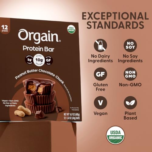 Orgain Organic Vegan 10g Protein Bars, Peanut Butter Chocolate Chunk, 12 Pk - image 5
