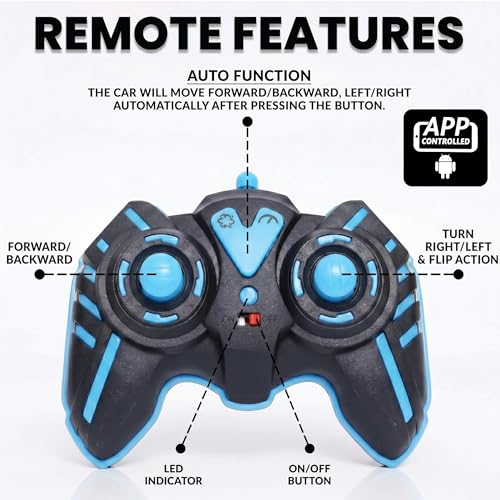 Image of Amazon Brand - Jam & Honey Off Roader Rechargeable Remote Control Car | RC Monster Truck with LED Headlights, Type-C Charging, Anti-Skid Tyres, 120 Ft Range | 2.4GHz Remote Controller - Blue (MT1624)