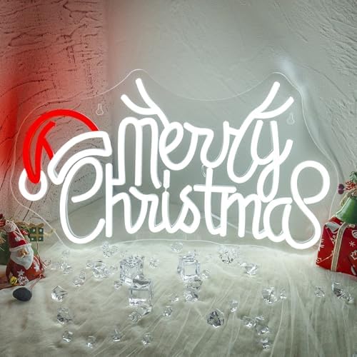 NEONLOVE Merry Christmas Neon Sign Santa Hat Neon Signs For Wall Decor Santa Claus Led Lights For Party Bar Man Cave Club Shop Window Door Bedroom Home Decoration Christmas Gifts